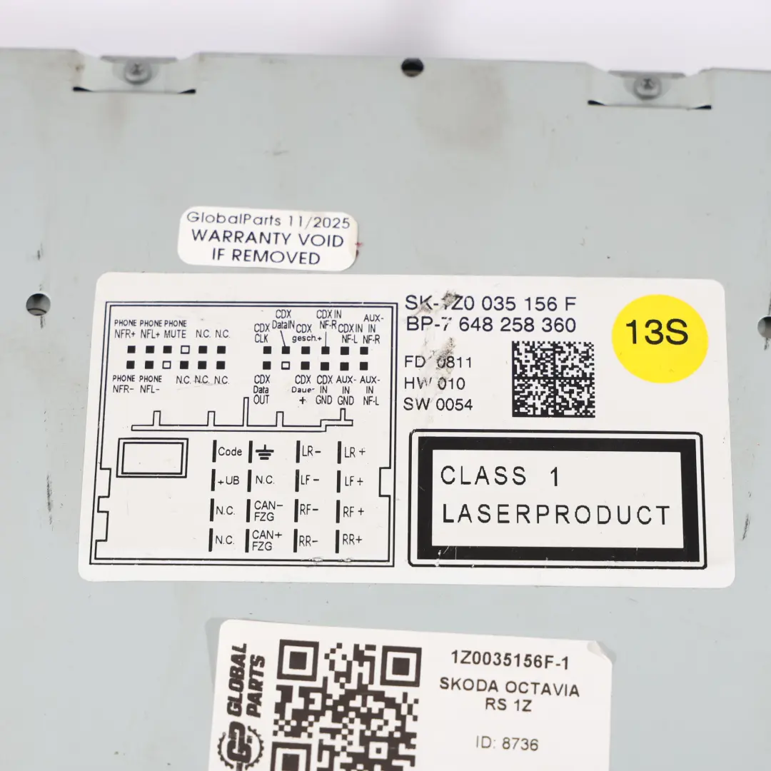 Skoda Octavia II Multimedia Head Unit Bolero Radio CD MP3 Player - SKU 1Z0035156F-1 - Part number 1Z0035156F