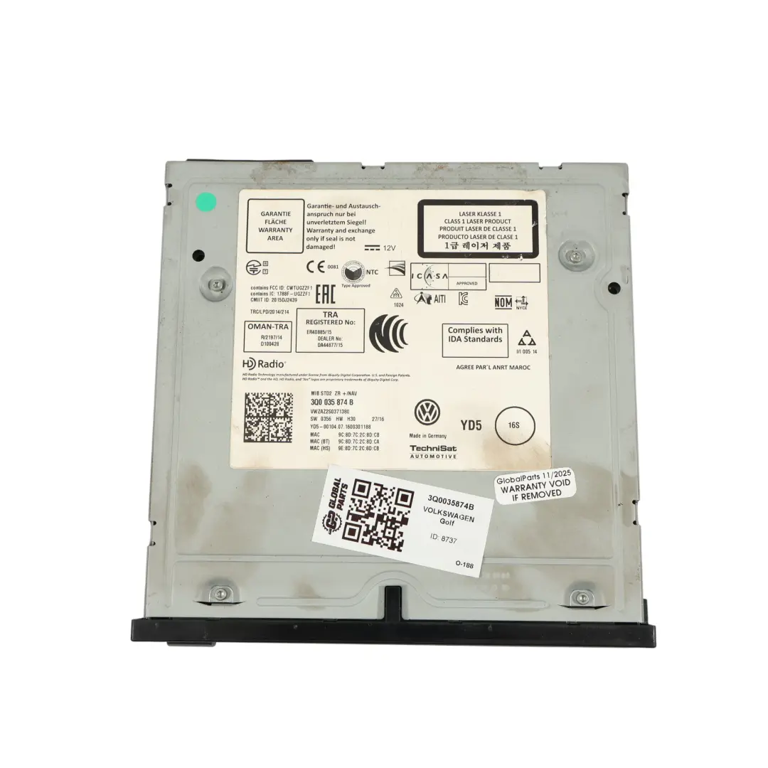 Radio Estéreo Con Navegador Por Satélite para VW Golf Mk7 Tiguan Arteon con número de pieza 3Q0035874B VW Golf Mk7 Tiguan Arteon Radio Estéreo Con Navegador Por Satélite - SKU 3Q0035874B - Número de pieza 3Q0035874B