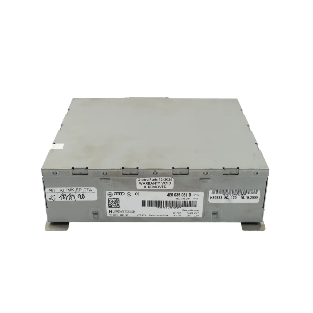 Audi A8 D3 Radio Audio Amplificador Sonido Sintonizador Harman Becker - SKU 4E0035061D - Número de pieza 4E0035061D