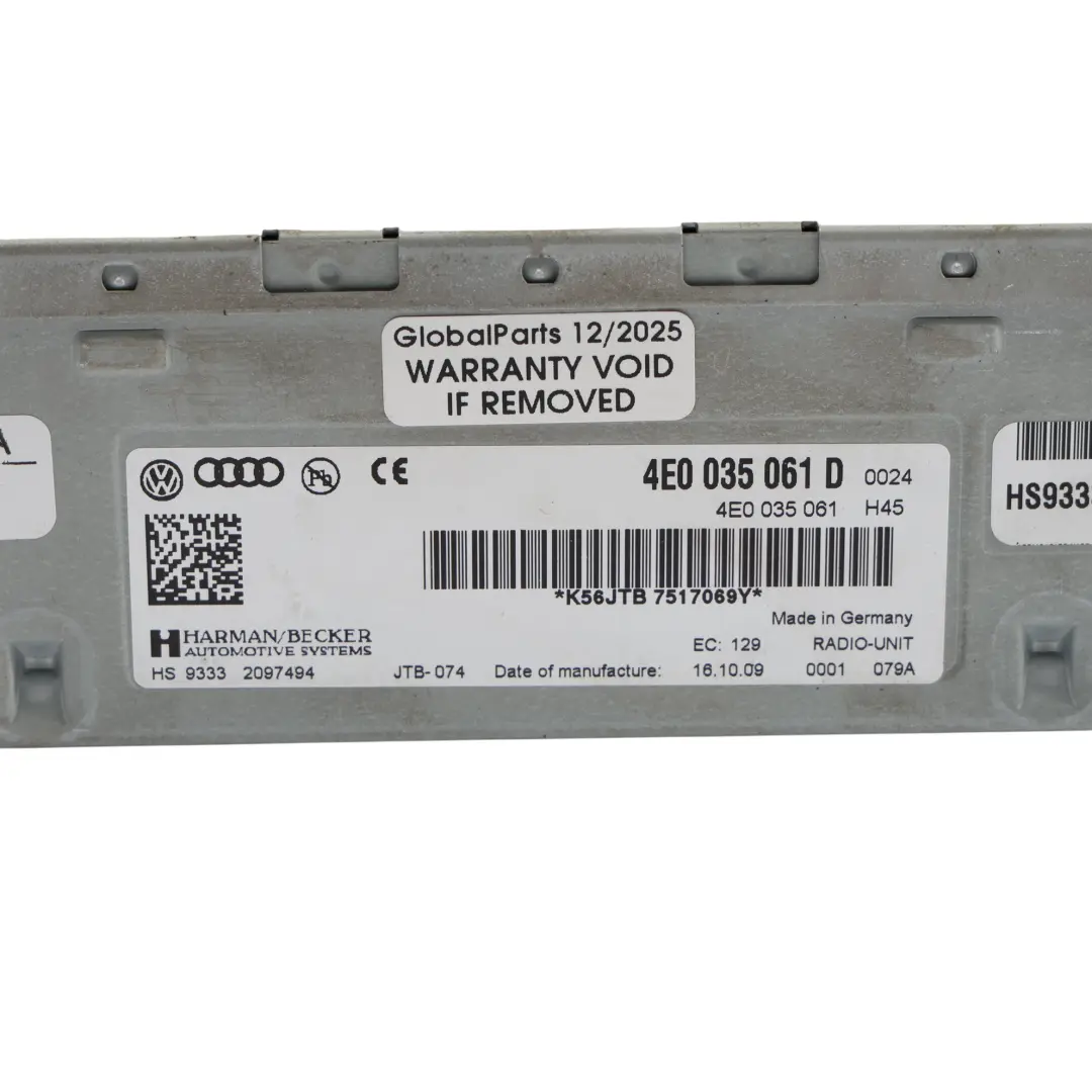 Radio Audio Ton Verstärker Tuner Harman Becker für Audi A8 D3 mit Teilenummer 4E0035061D Audi A8 D3 Radio Audio Ton Verstärker Tuner Harman Becker - SKU 4E0035061D - Teilenummer 4E0035061D