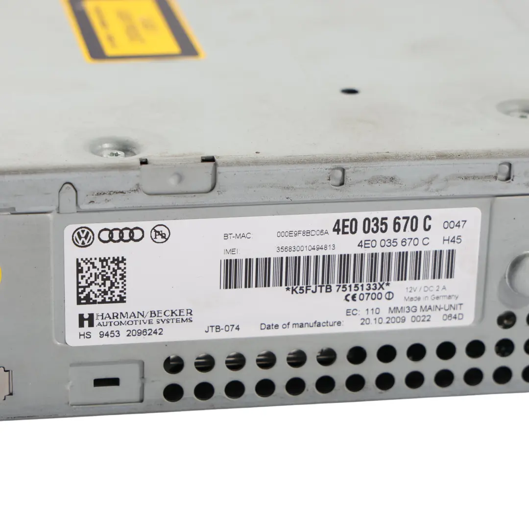 Navigazione Radio CD SD SIM MMI Unità Principale per Audi A6 C6 A8 D3 con numero di parte 4E0035670C Audi A6 C6 A8 D3 Navigazione Radio CD SD SIM MMI Unità Principale - SKU 4E0035670C - Numero di parte 4E0035670C