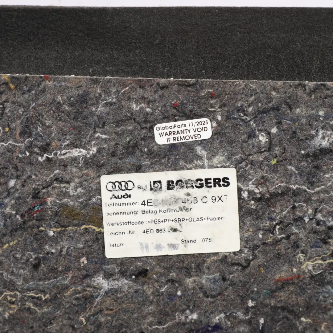 Boot Trunk Floor Carpet Luggage Compartment Black to Audi S8 D3 with Part number 4E0863463C Audi S8 D3 Boot Trunk Floor Carpet Luggage Compartment Black - SKU 4E0863463C - Part number 4E0863463C