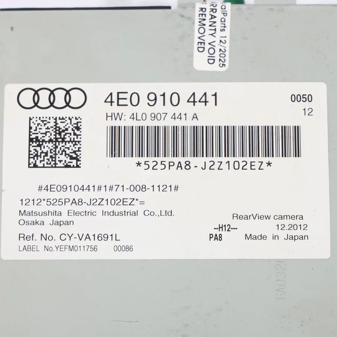 Reversing Camera Control Module Rear View Unit ECU to AUDI A8 S8 D3 with Part number 4E0910441 AUDI A8 S8 D3 Reversing Camera Control Module Rear View Unit ECU - SKU 4E0910441-1 - Part number 4E0910441