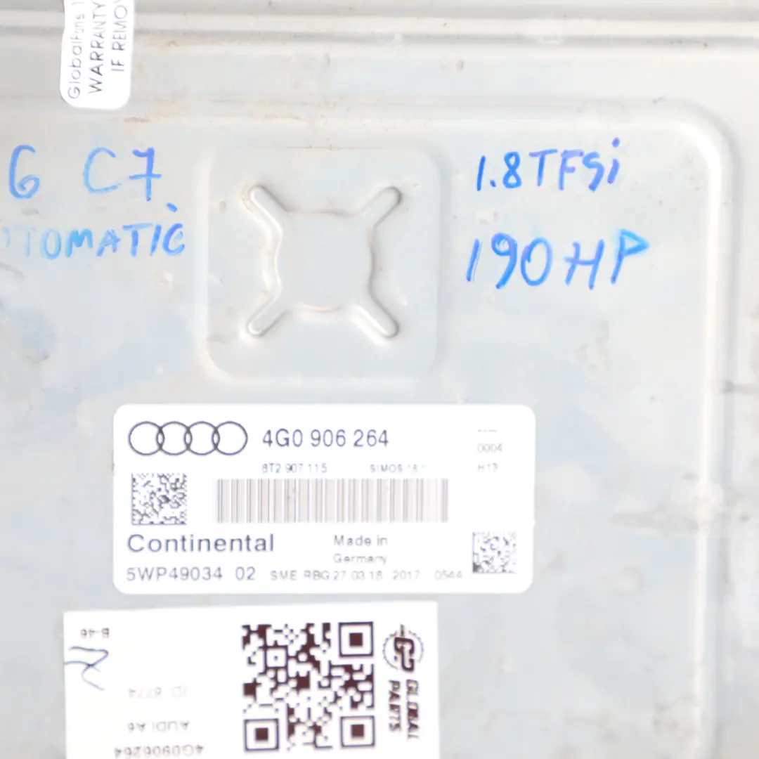 Audi A6 C7 1.8 TFSI CYGA 190HP Engine Control Module ECU Automatic - SKU 4G0906264 - Part number 4G0906264