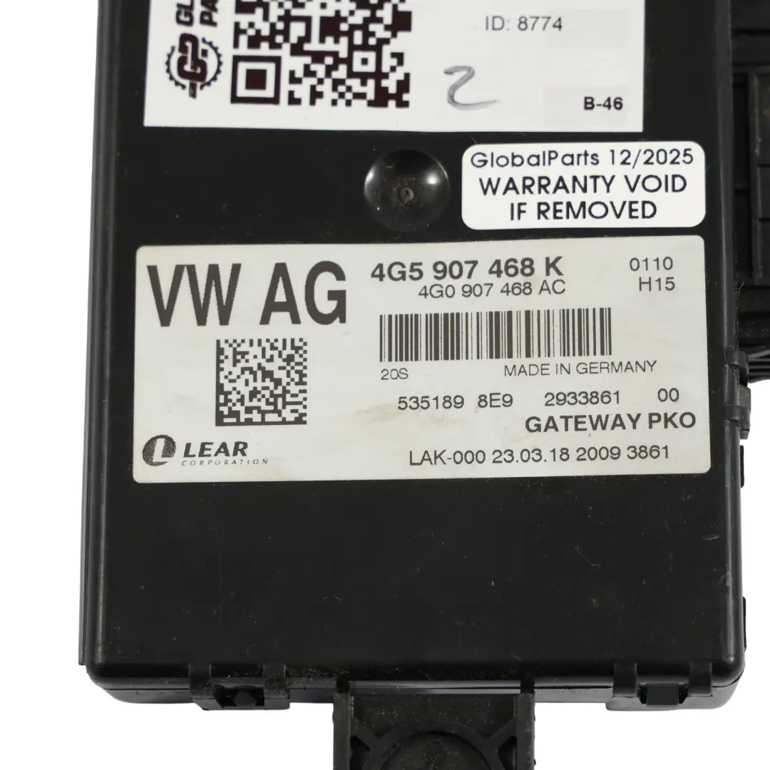 Gateway Interfaccia Unità Controllo Elettrico Modulo ECU per Audi A6 C7 con numero di parte 4G5907468K Audi A6 C7 Gateway Interfaccia Unità Controllo Elettrico Modulo ECU - SKU 4G5907468K - Numero di parte 4G5907468K