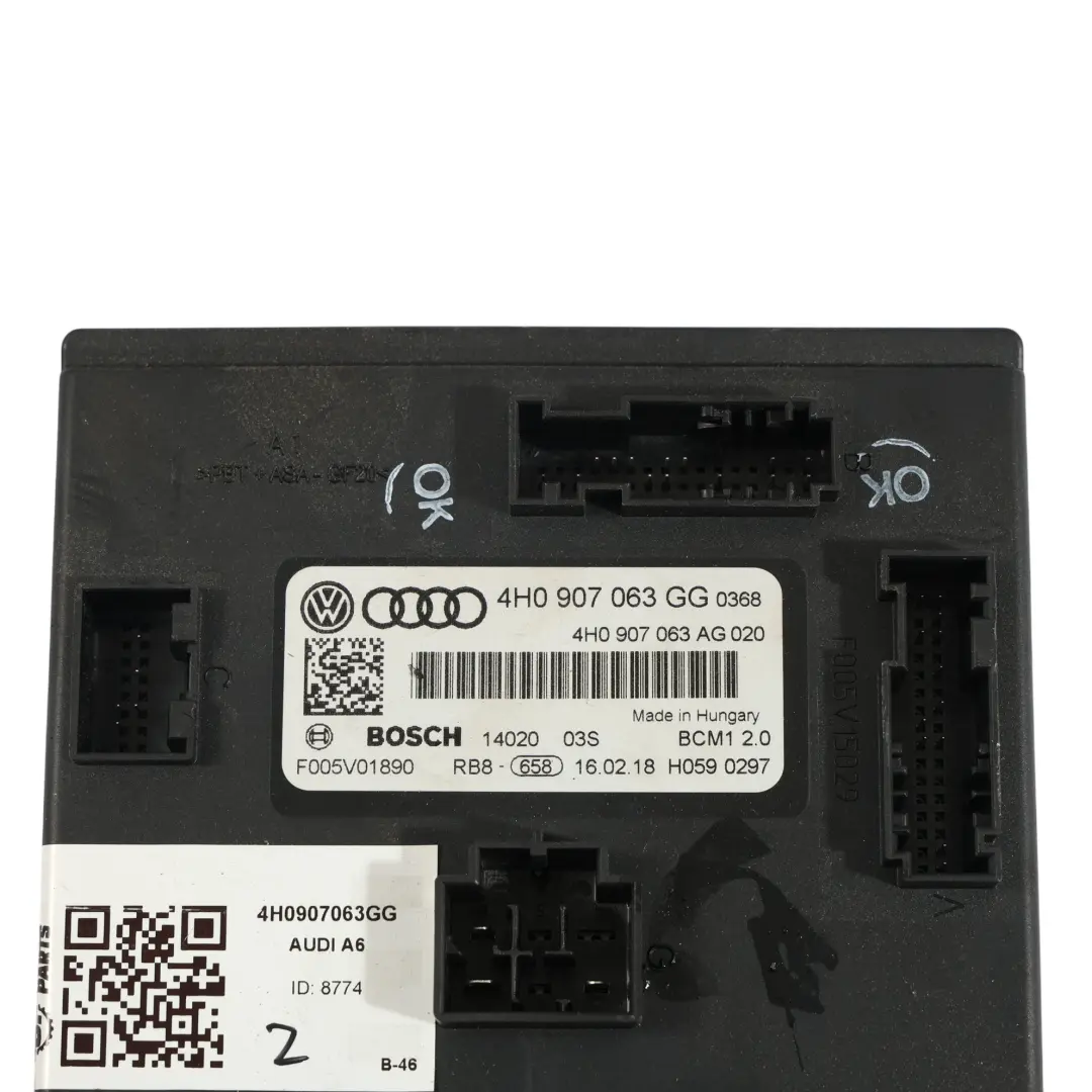 Audi A6 C7 A7 4G Onboard Versorgung BCM Body Control Module Unit ECU - SKU 4H0907063GG - Teilenummer 4H0907063GG