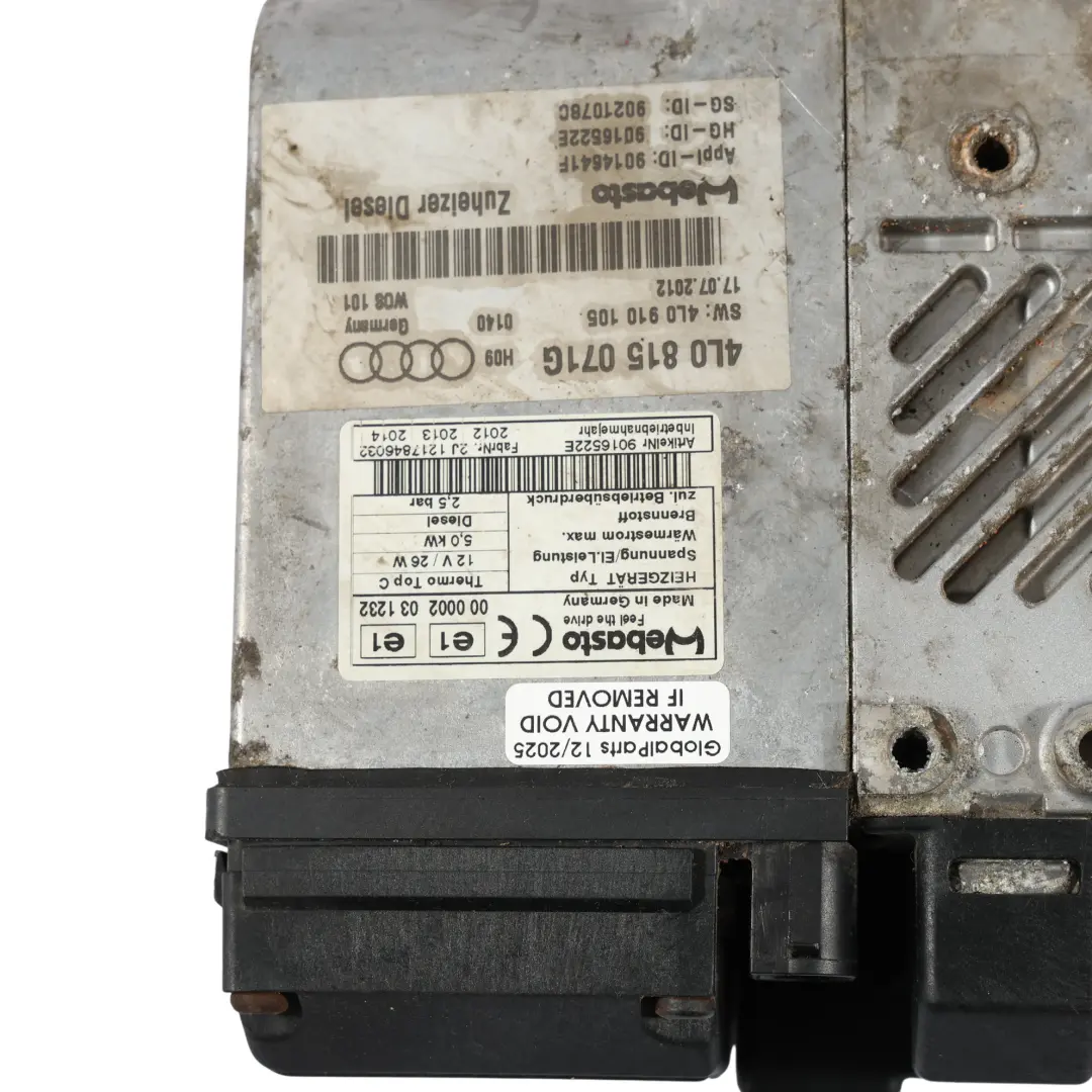 Webasto Precalentador Auxiliar Adicional Diesel para Audi Q7 4L con número de pieza 4L0815071G Audi Q7 4L Webasto Precalentador Auxiliar Adicional Diesel - SKU 4L0815071G - Número de pieza 4L0815071G