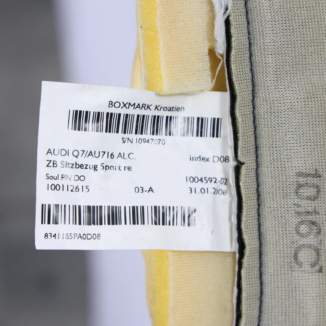 Audi Q7 4L Housse Coussin Siège Avant Droit Cuir Alcantara Noir - SKU 4L0881406E - Numéro de pièce 4L0881406E