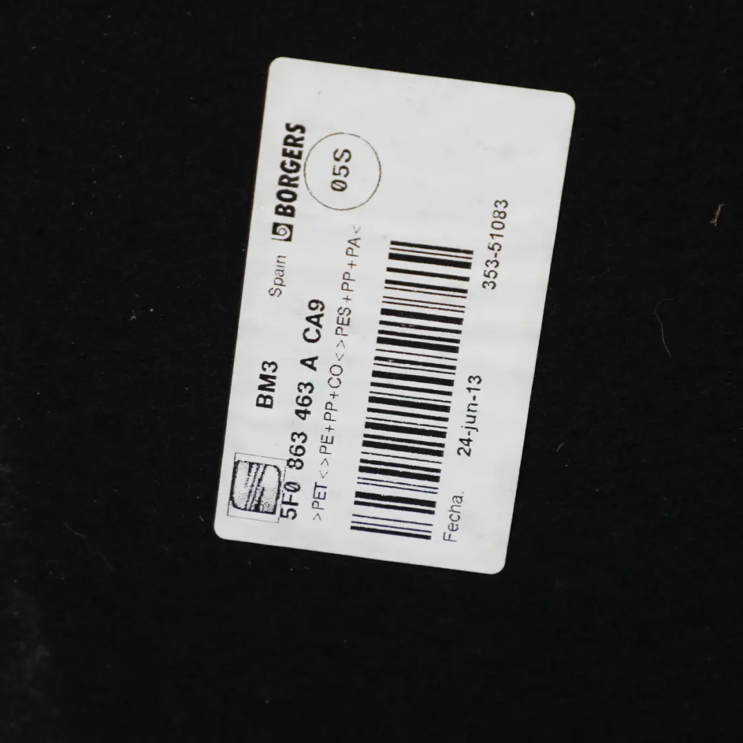 Seat Leon Cupra 5F Rear Luggage Compartment Trunk Mat Carpet Liner - SKU 5F0863463A - Part number 5F0863463A