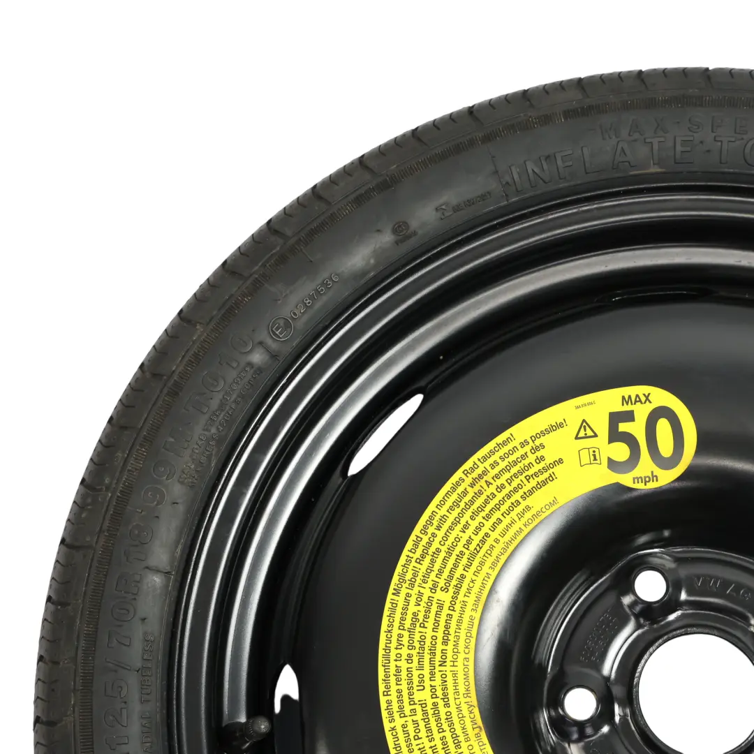 Ersatzrad Stahl R18 Reifen Linglong 3.5J ET: 25.5 125/70 5Q0601027BT für VW Golf Mk7 mit Teilenummer 5H0601027 VW Golf Mk7 Ersatzrad Stahl R18 Reifen Linglong 3.5J ET: 25.5 125/70 5Q0601027BT - SKU 5H0601027 - Teilenummer 5H0601027