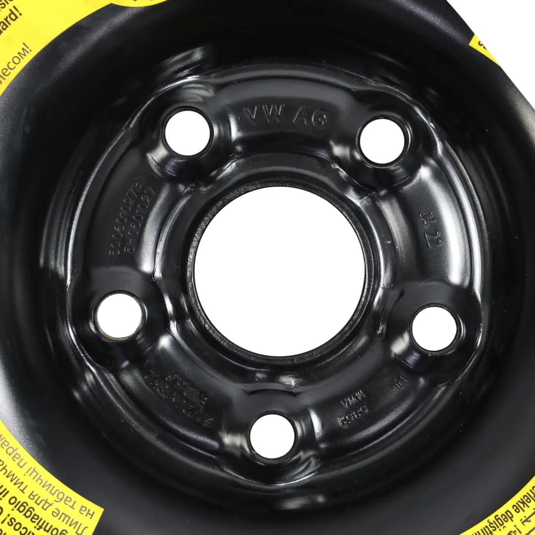 Rueda Repuesto Acero R18 Neumático 3.5J ET: 25.5 125/70 5Q0601027BT para VW Golf Mk7 con número de pieza 5H0601027 VW Golf Mk7 Rueda Repuesto Acero R18 Neumático 3.5J ET: 25.5 125/70 5Q0601027BT - SKU 5H0601027 - Número de pieza 5H0601027