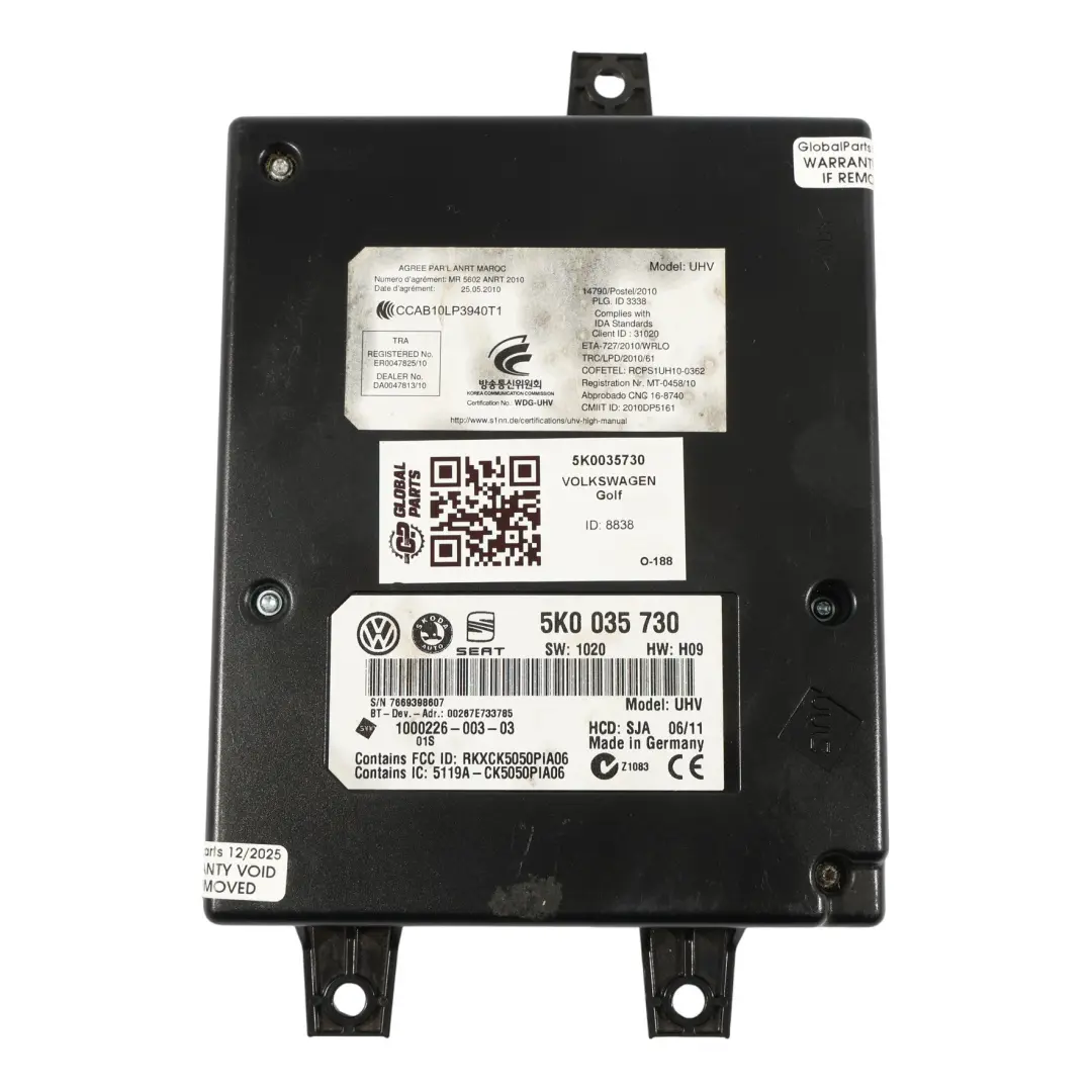 Seat Ibiza MK4 VW Golf MK6 Moduł Sterownik Bluetooth - SKU 5K0035730 - Numer Części 5K0035730