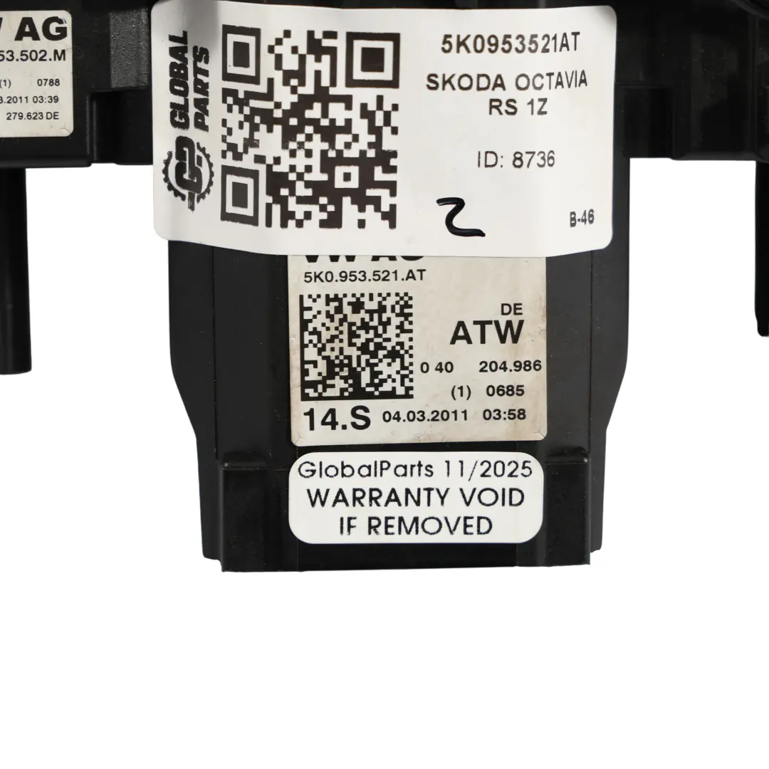 Mk2 Interruptor Limpiaparabrisas Luz Control Crucero para Skoda Octavia con número de pieza 5K0953521AT Skoda Octavia Mk2 Interruptor Limpiaparabrisas Luz Control Crucero - SKU 5K0953521AT - Número de pieza 5K0953521AT