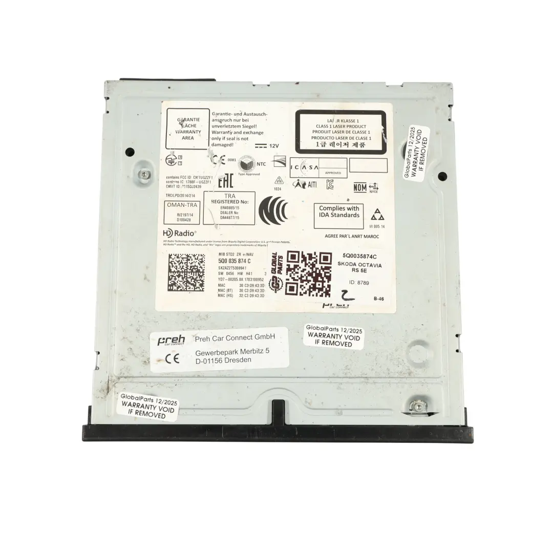 Skoda Octavia Mk3 5E MMI Multimedia SAT NAV Radio Estéreo Unidad - SKU 5Q0035874C - Número de pieza 5Q0035874C