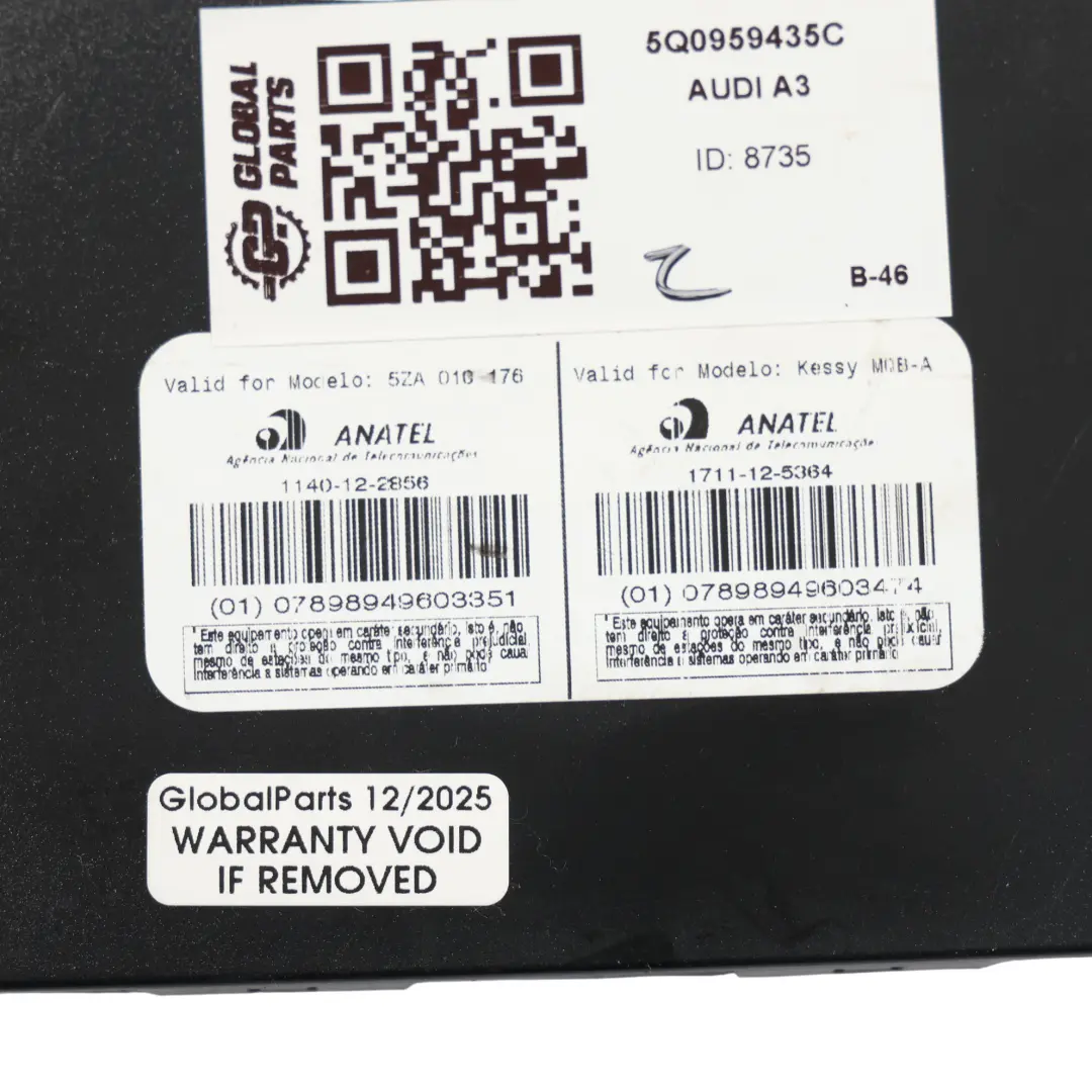 Moduł Kessy Keyless do Audi A3 8V VW Golf Mk7 o numerze 5Q0959435C Audi A3 8V VW Golf Mk7 Moduł Kessy Keyless - SKU 5Q0959435C - Numer Części 5Q0959435C