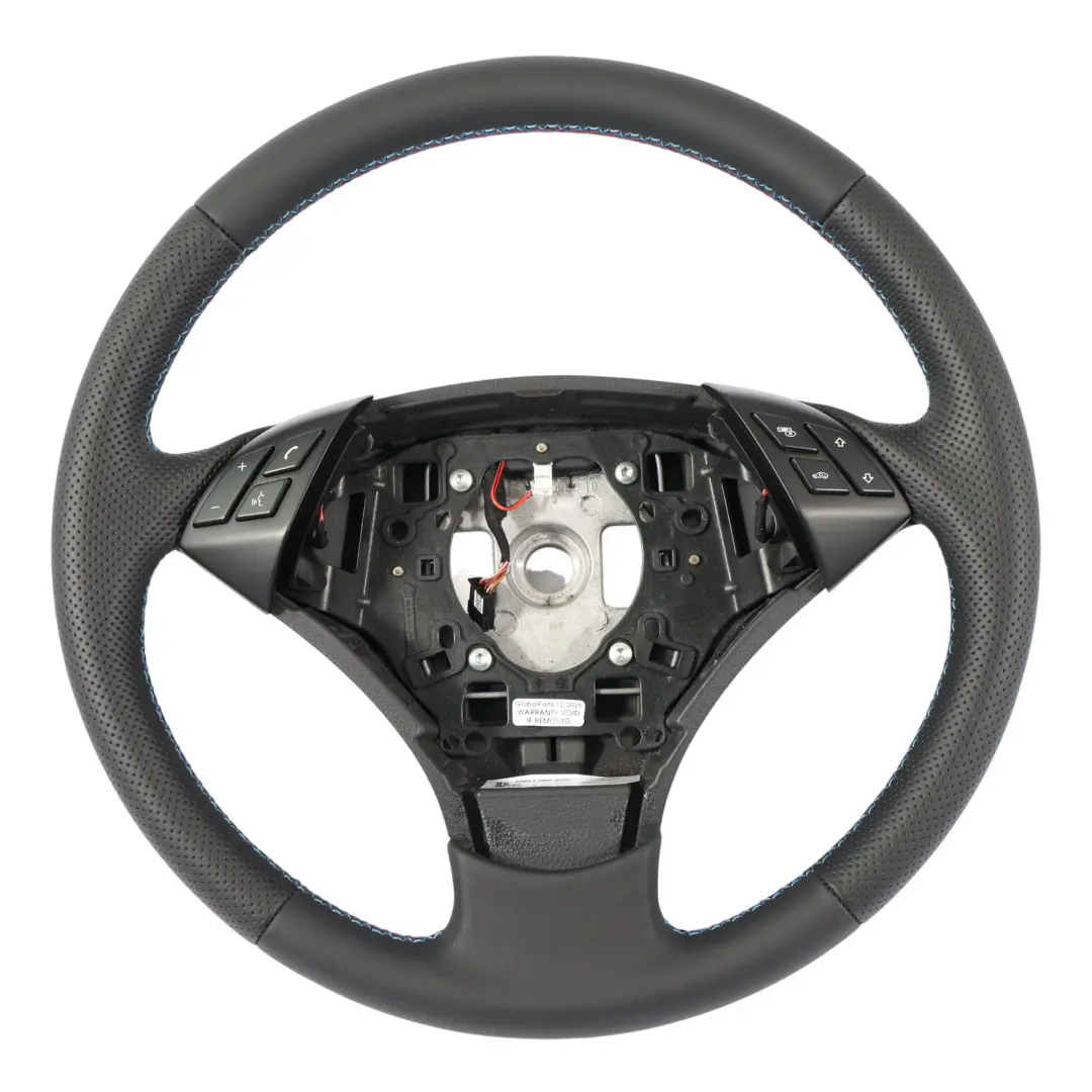 Nuova Pelle Nera Volante M-tricolori per BMW E60 E61 LCI con numero di parte 6774456 BMW E60 E61 LCI Nuova Pelle Nera Volante M-tricolori - SKU 6774456-1 - Numero di parte 6774456