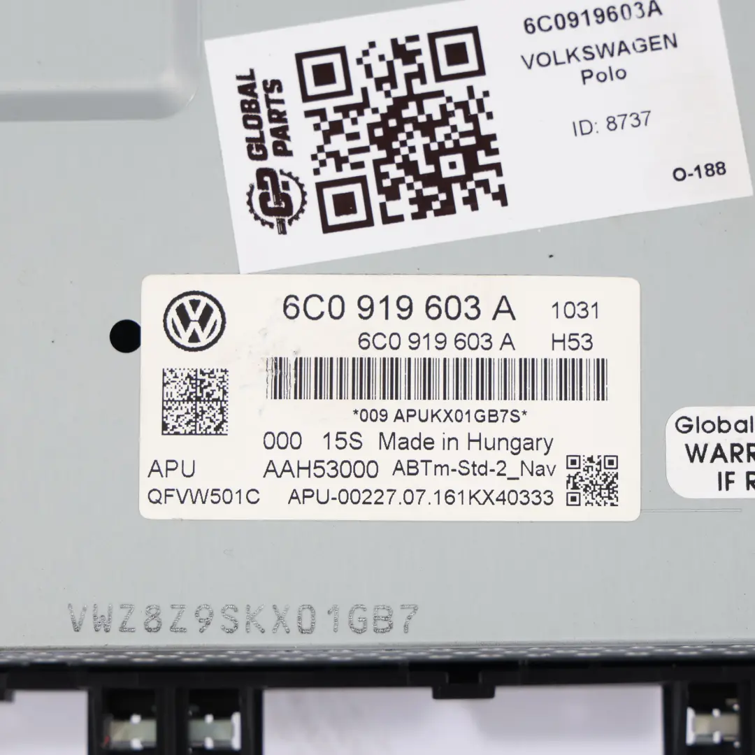 VW Polo Mk5 6R Unità Di Navigazione Multimediale Con Display Radio - SKU 6C0919603A - Numero di parte 6C0919603A