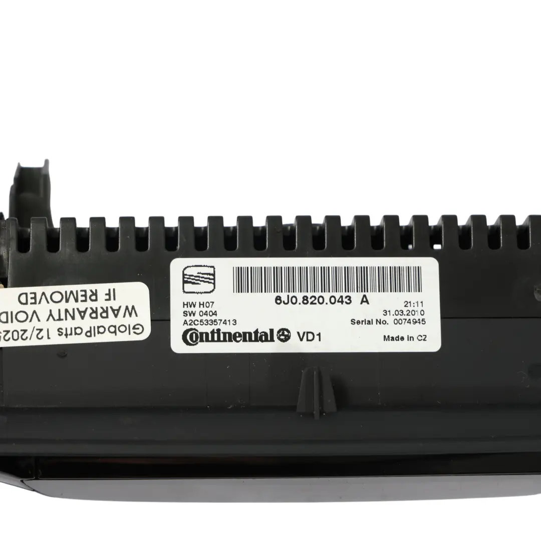 6J Panneau Commande Chauffage Climatisation Climatronic 6J0820045B pour Seat Ibiza à propos du numéro de pièce 6J0820043A Seat Ibiza 6J Panneau Commande Chauffage Climatisation Climatronic 6J0820045B - SKU 6J0820043A - Numéro de pièce 6J0820043A