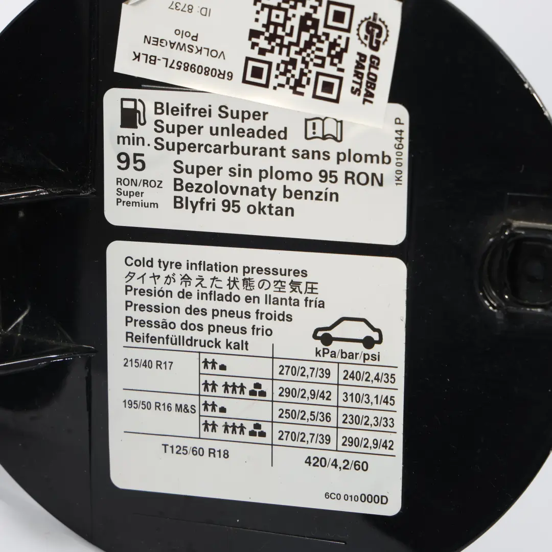 Deckel Abdeckung Schwarz für Volkswagen Polo 6R Tank mit Teilenummer 6R0809857L Volkswagen Polo 6R Tank Deckel Abdeckung Schwarz - SKU 6R0809857L-BLK - Teilenummer 6R0809857L