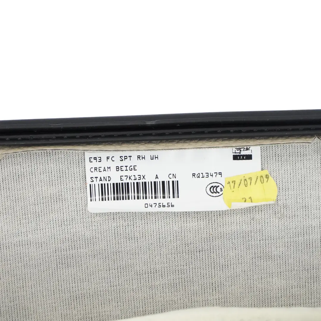 BMW E93 Convertible Delantero Derecho Asiento Deportivo Funda Cuero Crema Beige - SKU 7253568 - Número de pieza 7253568