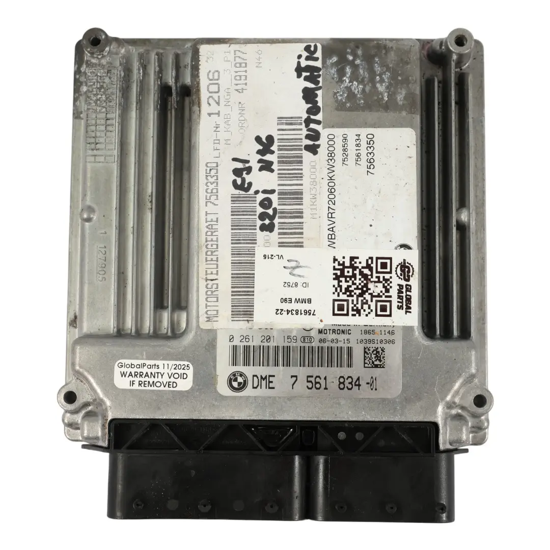 N46 150HP Motor Control DME Módulo Automático para BMW E87 E90 120I 320I con número de pieza 7561834 BMW E87 E90 120I 320I N46 150HP Motor Control DME Módulo Automático - SKU 7561834-22 - Número de pieza 7561834