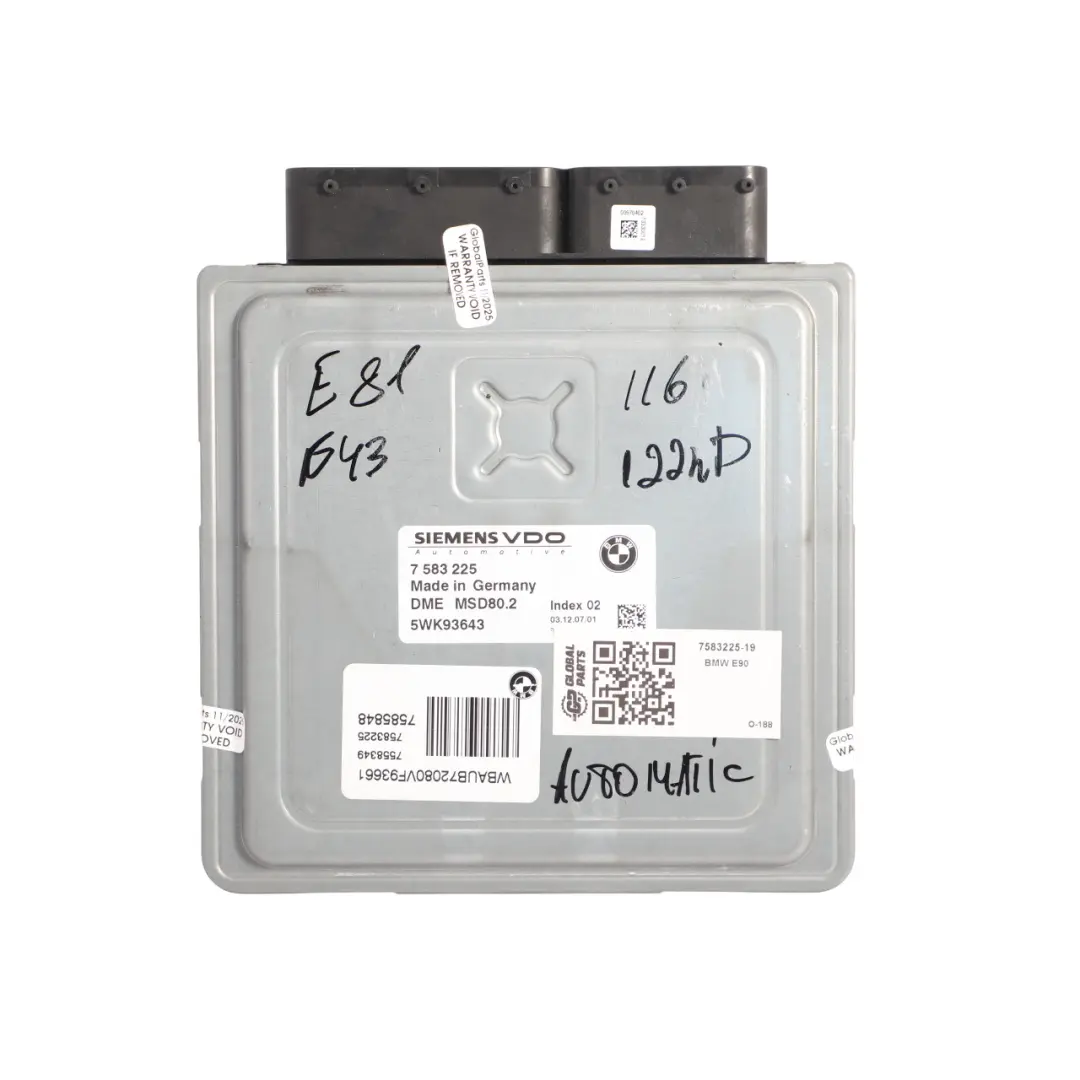 BMW E81 E87 E90 E91 N43 118i 318i Engine Control ECU DME Kit 583225 Automatic - SKU 7583225-19 - Part number 7583225