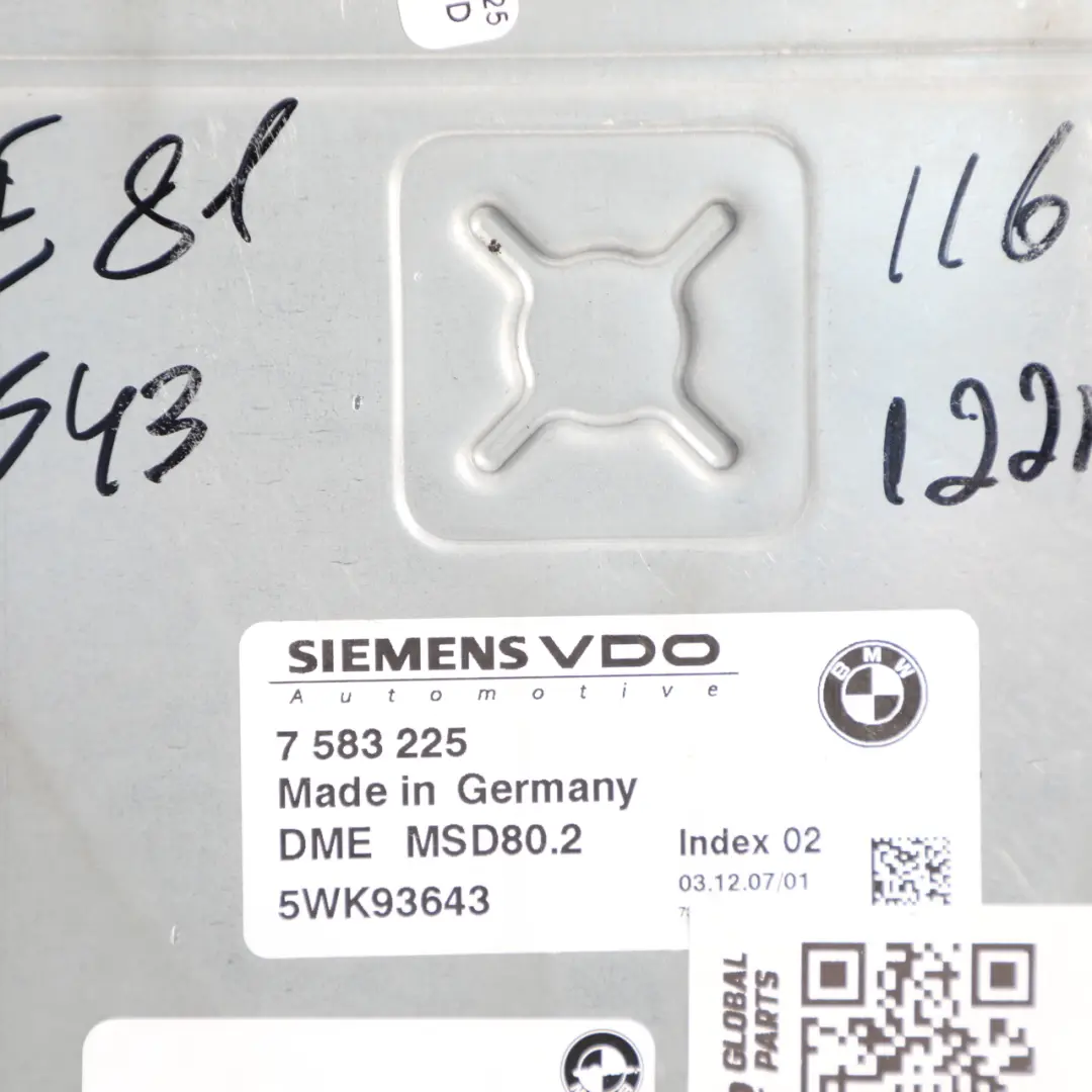 N43 118i 318i Engine Control ECU DME Kit 583225 Automatic to BMW E81 E87 E90 E91 with Part number 7583225 BMW E81 E87 E90 E91 N43 118i 318i Engine Control ECU DME Kit 583225 Automatic - SKU 7583225-19 - Part number 7583225