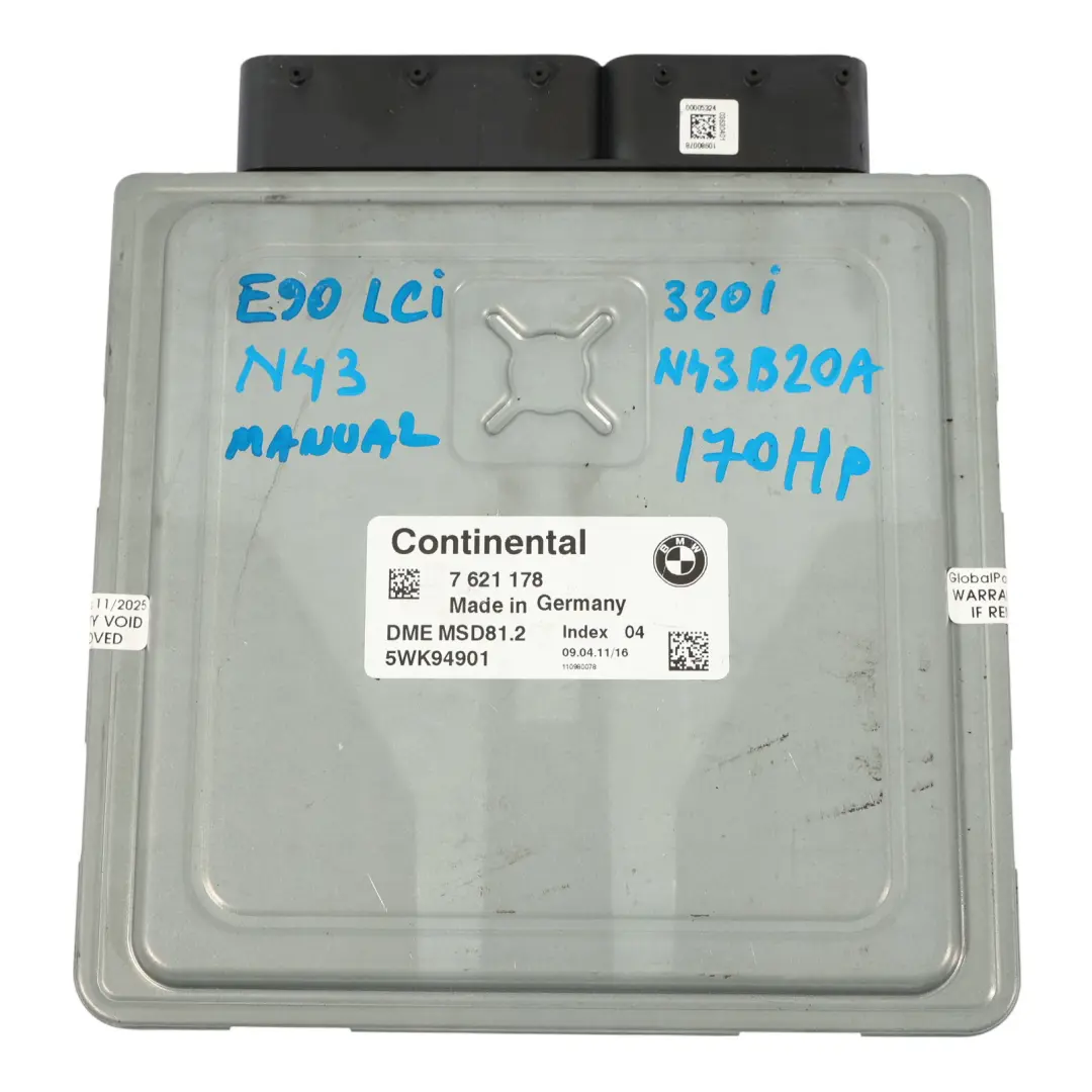 BMW E81 E87 LCI E90 N43 170HP Engine Control Module ECU Kit DME Manual - SKU 7621178-11 - Part number 7621178