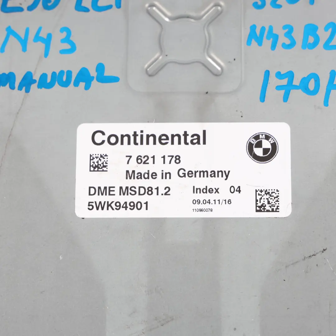 N43 170HP Sterownik Silnika ECU Kit DME Manual do BMW E81 E87 LCI E90 o numerze 7621178 BMW E81 E87 LCI E90 N43 170HP Sterownik Silnika ECU Kit DME Manual - SKU 7621178-11 - Numer Części 7621178