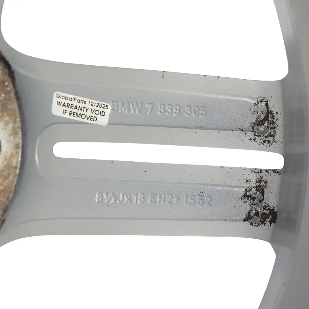 BMW E81 E87 Jante Arrière Alliage Argentée 18" 8,5J ET:52 À Double Rayon - SKU 7839305-7 - Numéro de pièce 7839305