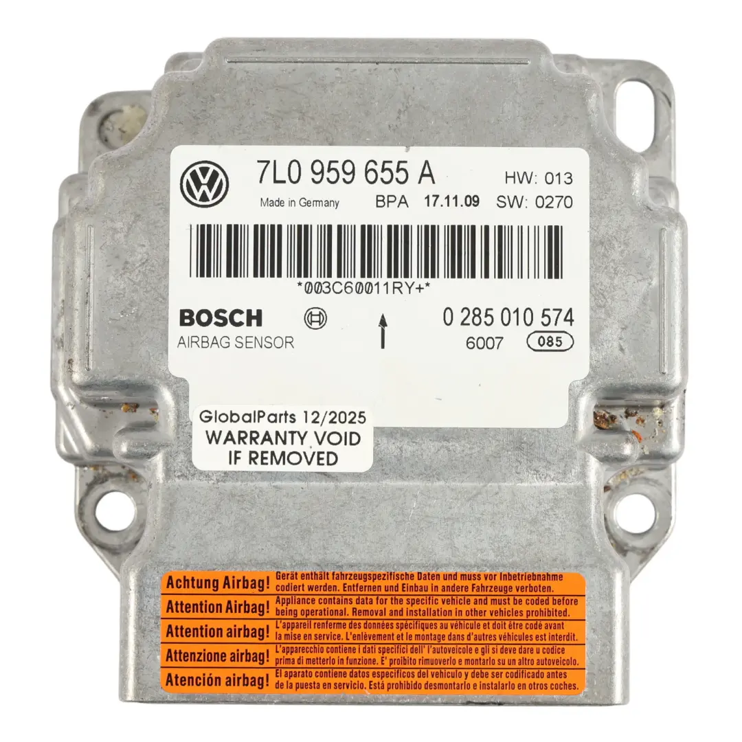 7L Luft Modul Steuergerät Aufprall Sensor für VW Volkswagen Touareg mit Teilenummer 7L0959655A VW Volkswagen Touareg 7L Luft Modul Steuergerät Aufprall Sensor - SKU 7L0959655A - Teilenummer 7L0959655A