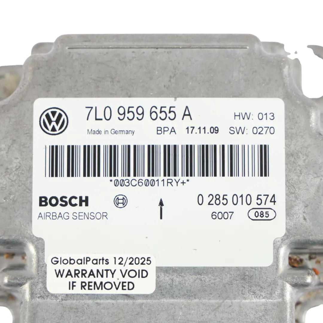 7L Capteur Impact Collision Module Commande Air pour VW Volkswagen Touareg à propos du numéro de pièce 7L0959655A VW Volkswagen Touareg 7L Capteur Impact Collision Module Commande Air - SKU 7L0959655A - Numéro de pièce 7L0959655A
