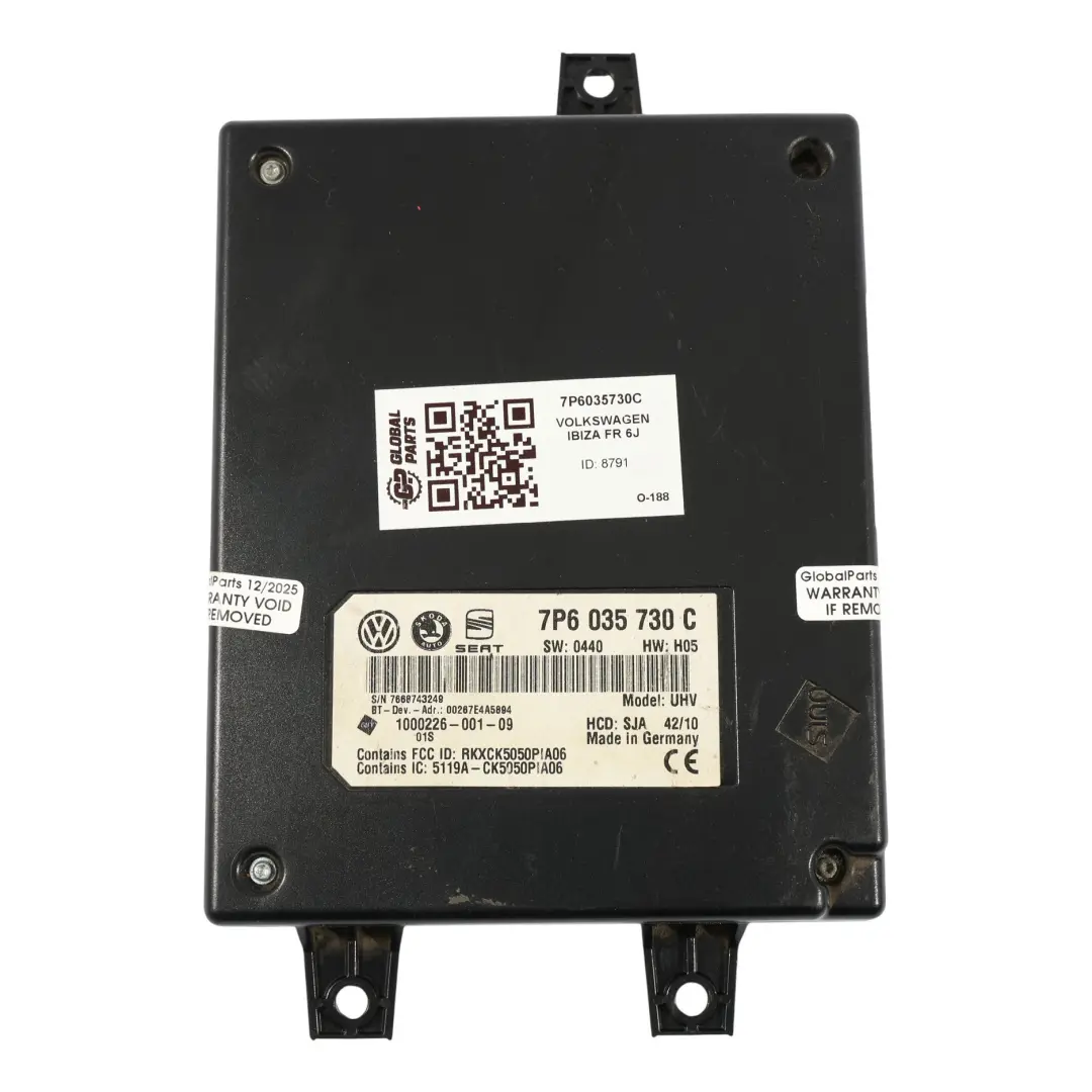 Skoda Superb Seat Ibiza 6J Módulo Control De Interfaz Bluetooth ECU - SKU 7P6035730C - Número de pieza 7P6035730C