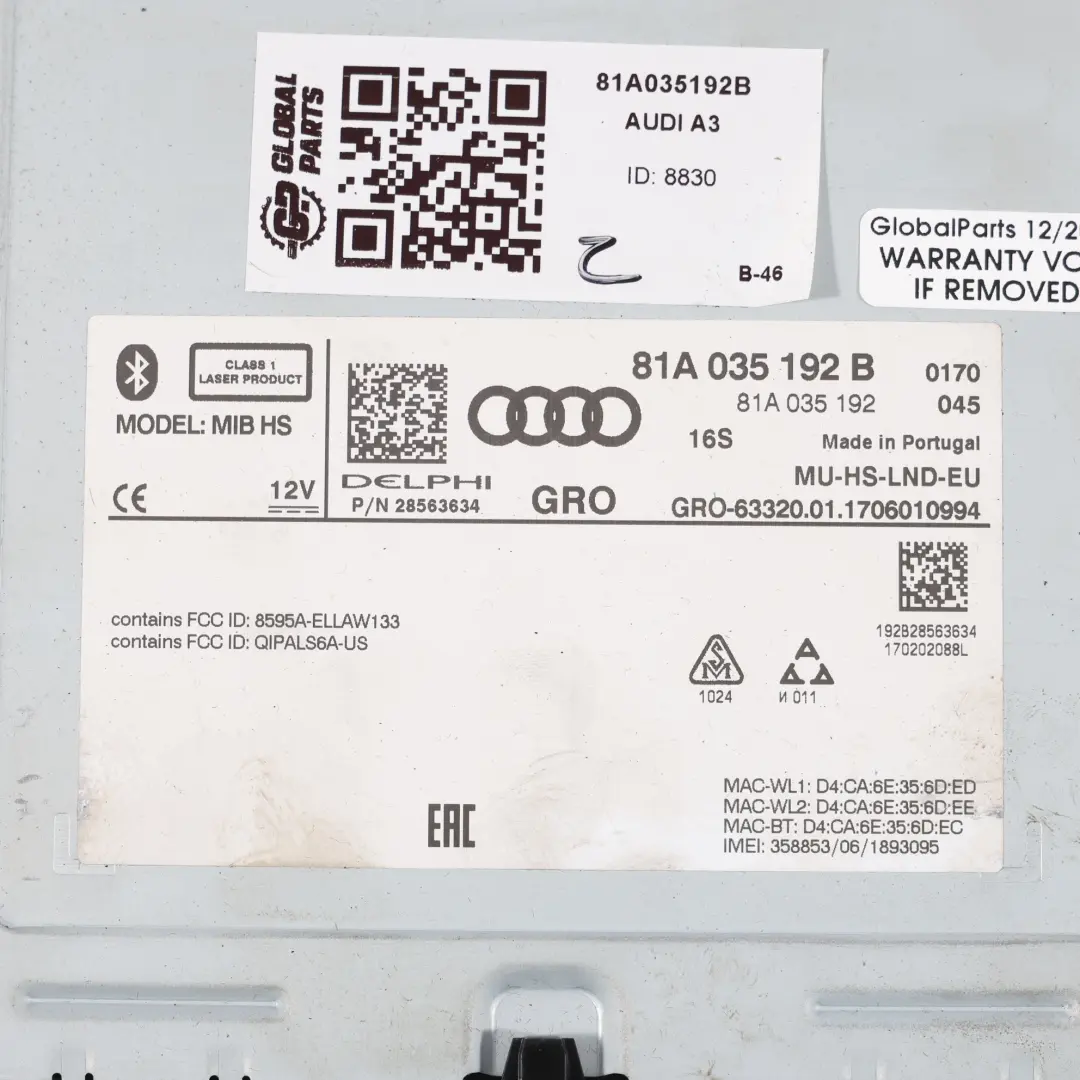 Autoradio CD SD SIM Audi A3 8V Avec Système Navigation Par Satellite pour à propos du numéro de pièce 81A035192B Autoradio CD SD SIM Audi A3 8V Avec Système Navigation Par Satellite - SKU 81A035192B - Numéro de pièce 81A035192B