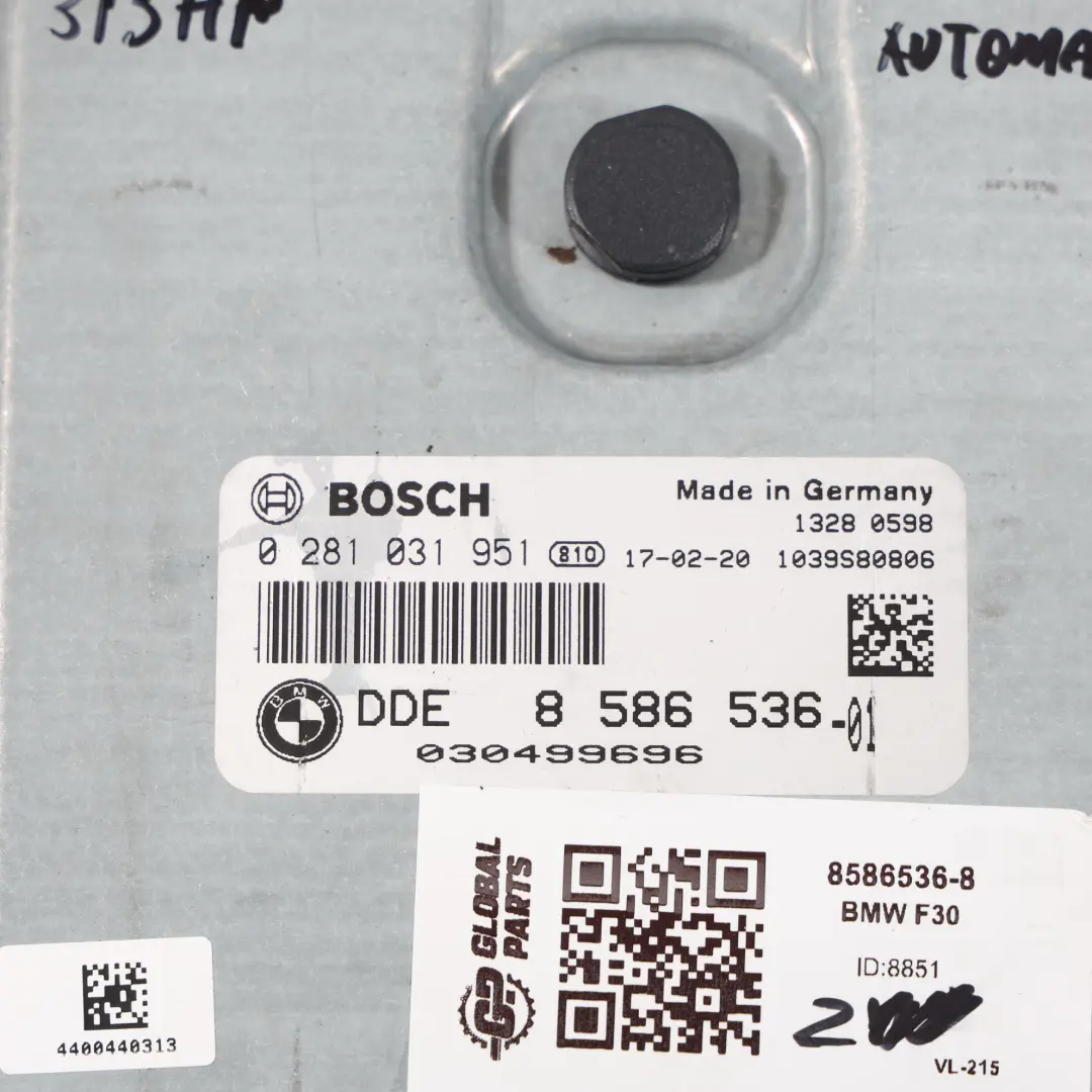 BMW F30 F32 LCI N57Z 313CH Kit Calculateur Moteur DDE Automatique - SKU 8586536-8 - Numéro de pièce 8586536