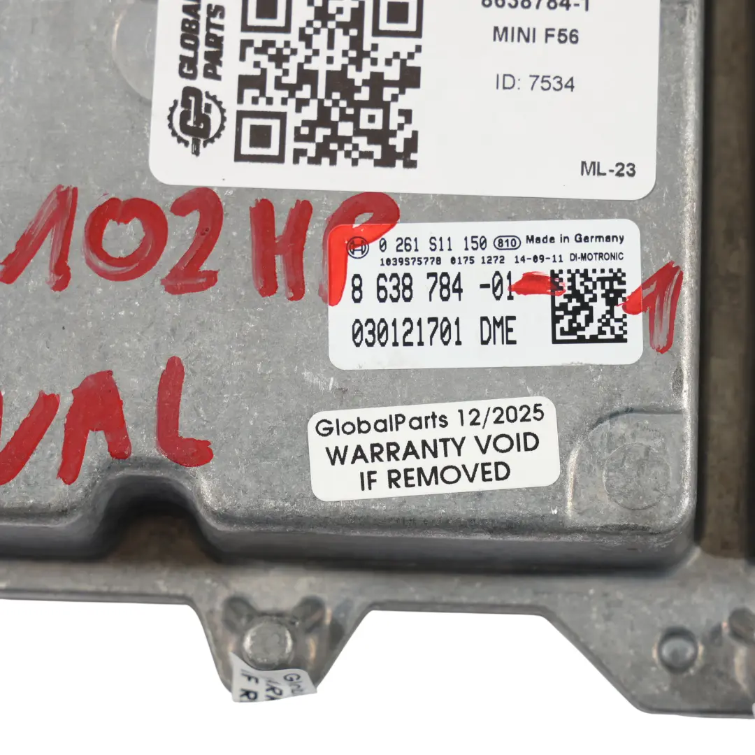 B38 102HP Benzinmotor Steuergerät ECU DME Manuell für Mini One F55 F56 mit Teilenummer 8638784 Mini One F55 F56 B38 102HP Benzinmotor Steuergerät ECU DME Manuell - SKU 8638784-1 - Teilenummer 8638784
