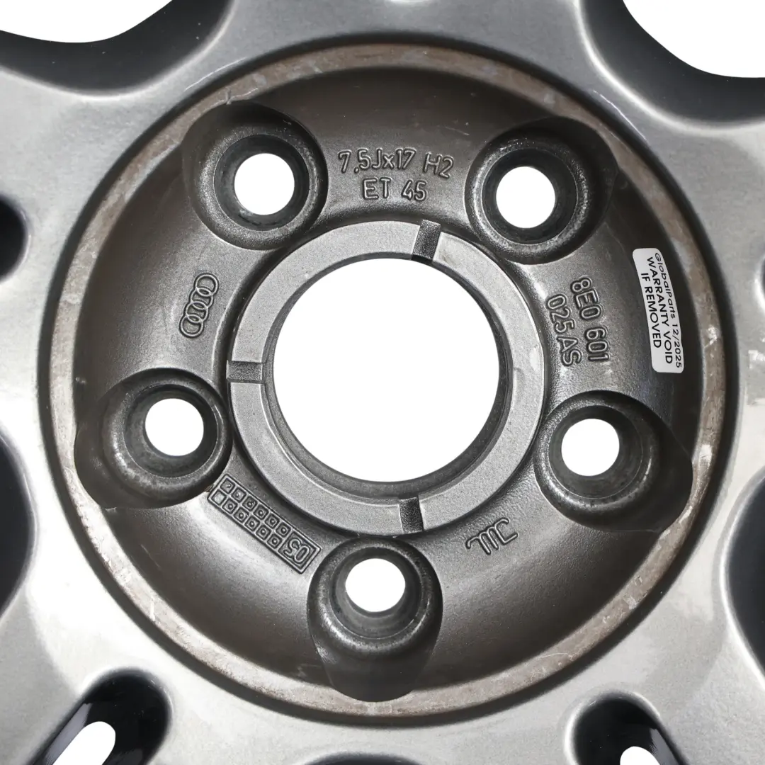 Rim Alloy Silver 17" ET:45 7,5J 5 Double Spoke to Audi A4 B7 Wheel with Part number 8E0601025AS Audi A4 B7 Wheel Rim Alloy Silver 17" ET:45 7,5J 5 Double Spoke - SKU 8E0601025AS-4 - Part number 8E0601025AS