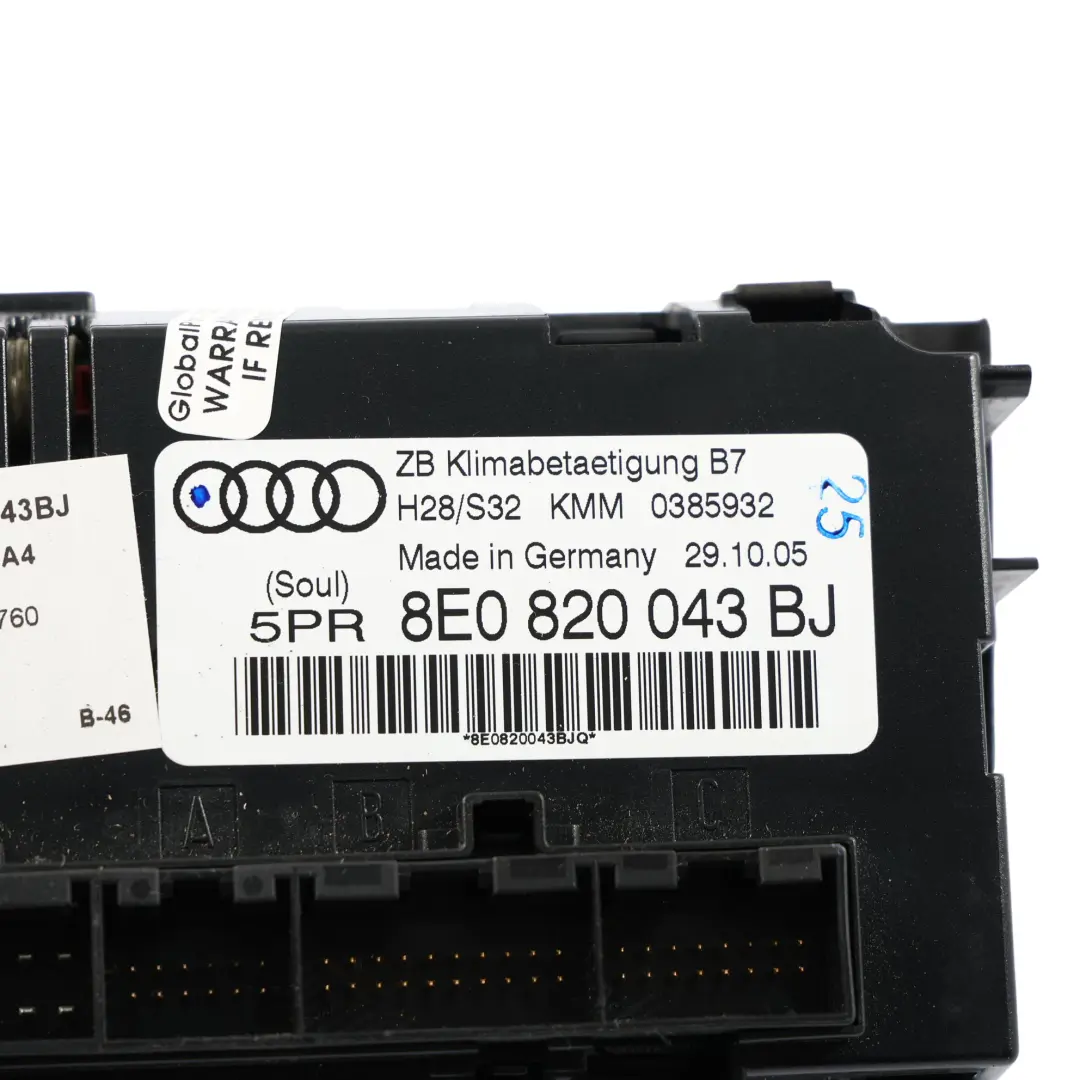Audi A4 B7 Panel Sterowania Nawiewu Klimatyzacji - SKU 8E0820043BJ - Numer Części 8E0820043BJ