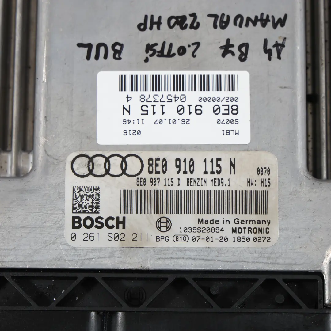 BUL Quattro 220PS Motor Steuerung ECU Kit 8E0910115H Manual für Audi A4 B7 2.0 TFSI mit Teilenummer 8E0910115N Audi A4 B7 2.0 TFSI BUL Quattro 220PS Motor Steuerung ECU Kit 8E0910115H Manual - SKU 8E0910115N - Teilenummer 8E0910115N