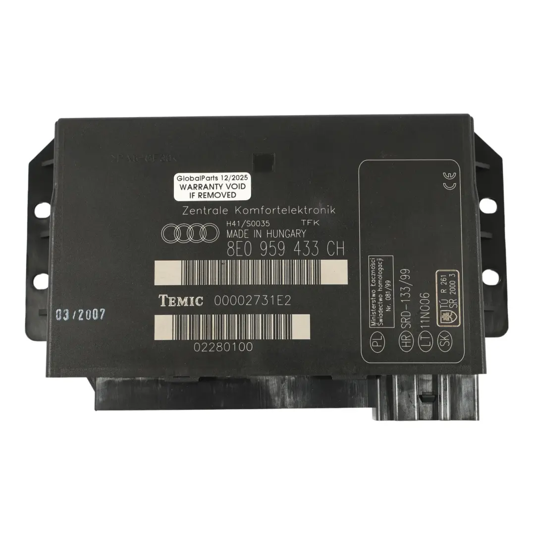 Module De Confort Unité De Commande pour Audi A4 B7 à propos du numéro de pièce 8E0959433CH Audi A4 B7 Module De Confort Unité De Commande - SKU 8E0959433CH - Numéro de pièce 8E0959433CH