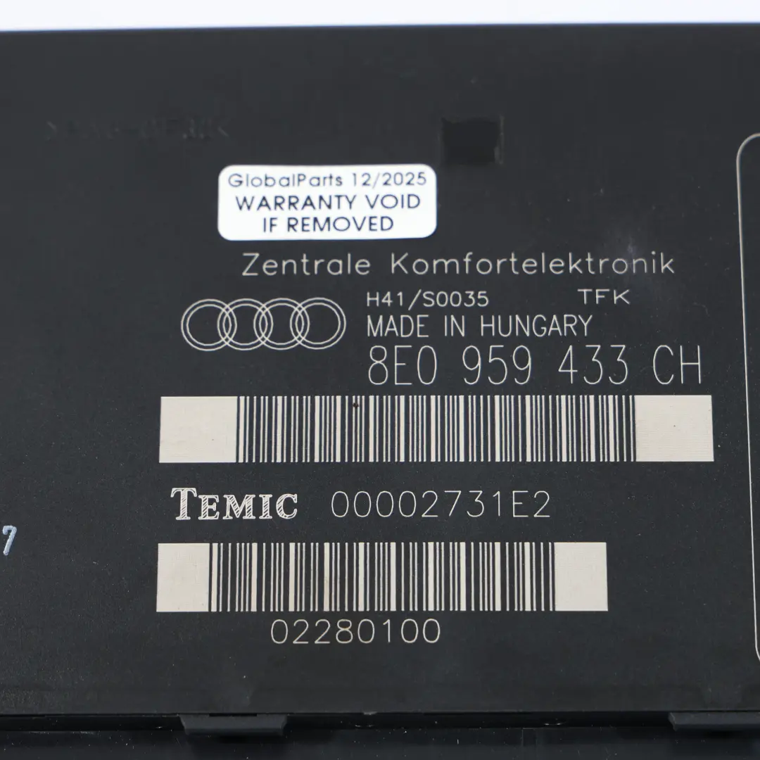 Module De Confort Unité De Commande pour Audi A4 B7 à propos du numéro de pièce 8E0959433CH Audi A4 B7 Module De Confort Unité De Commande - SKU 8E0959433CH - Numéro de pièce 8E0959433CH