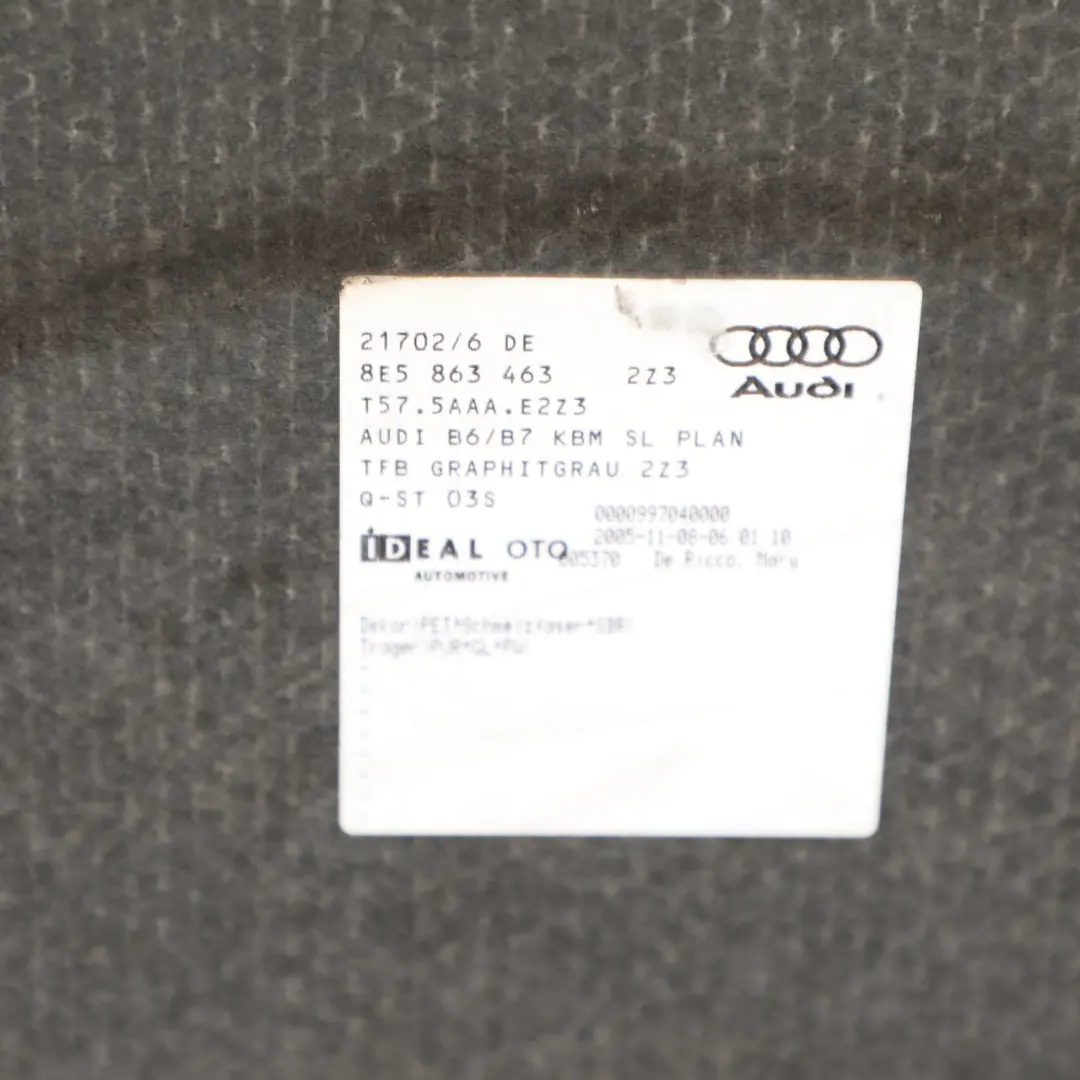 Audi A4 B7 Limousine Boot Trunk Carpet Floor Mat Rear Liner Cover - SKU 8E5863463 - Part number 8E5863463