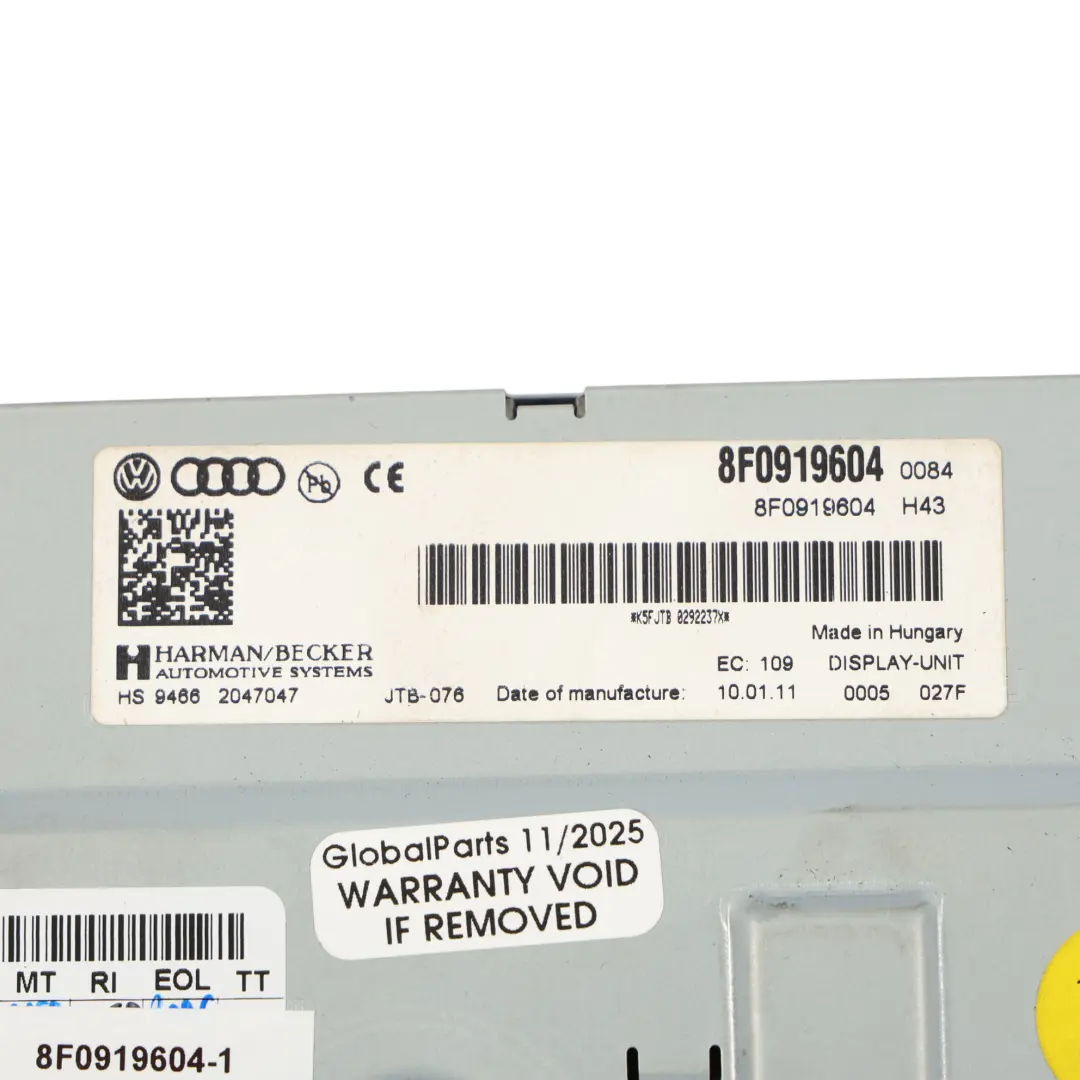 Wyświetlacz Radio Multimedia Nawigacja do Audi A4 A5 Q5 8R o numerze 8F0919604 Audi A4 A5 Q5 8R Wyświetlacz Radio Multimedia Nawigacja - SKU 8F0919604-1 - Numer Części 8F0919604