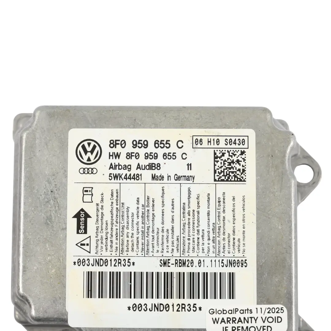 8F Cabrio Moduł Sensor Czujnik Poduszek Powietrznych do Audi A5 o numerze 8F0959655C Audi A5 8F Cabrio Moduł Sensor Czujnik Poduszek Powietrznych - SKU 8F0959655C - Numer Części 8F0959655C