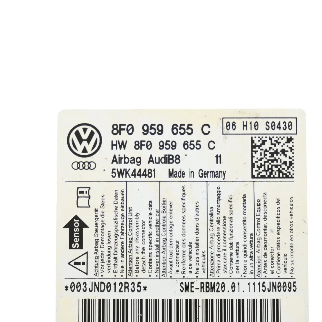 8F Cabrio Moduł Sensor Czujnik Poduszek Powietrznych do Audi A5 o numerze 8F0959655C Audi A5 8F Cabrio Moduł Sensor Czujnik Poduszek Powietrznych - SKU 8F0959655C - Numer Części 8F0959655C