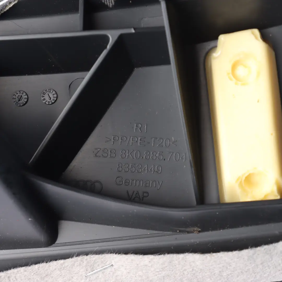 Right O/S Back Seat Panel Side Bolster Black Leather to Audi A4 B8 Rear with Part number 8K0885704CF Audi A4 B8 Rear Right O/S Back Seat Panel Side Bolster Black Leather - SKU 8K0885704CF - Part number 8K0885704CF