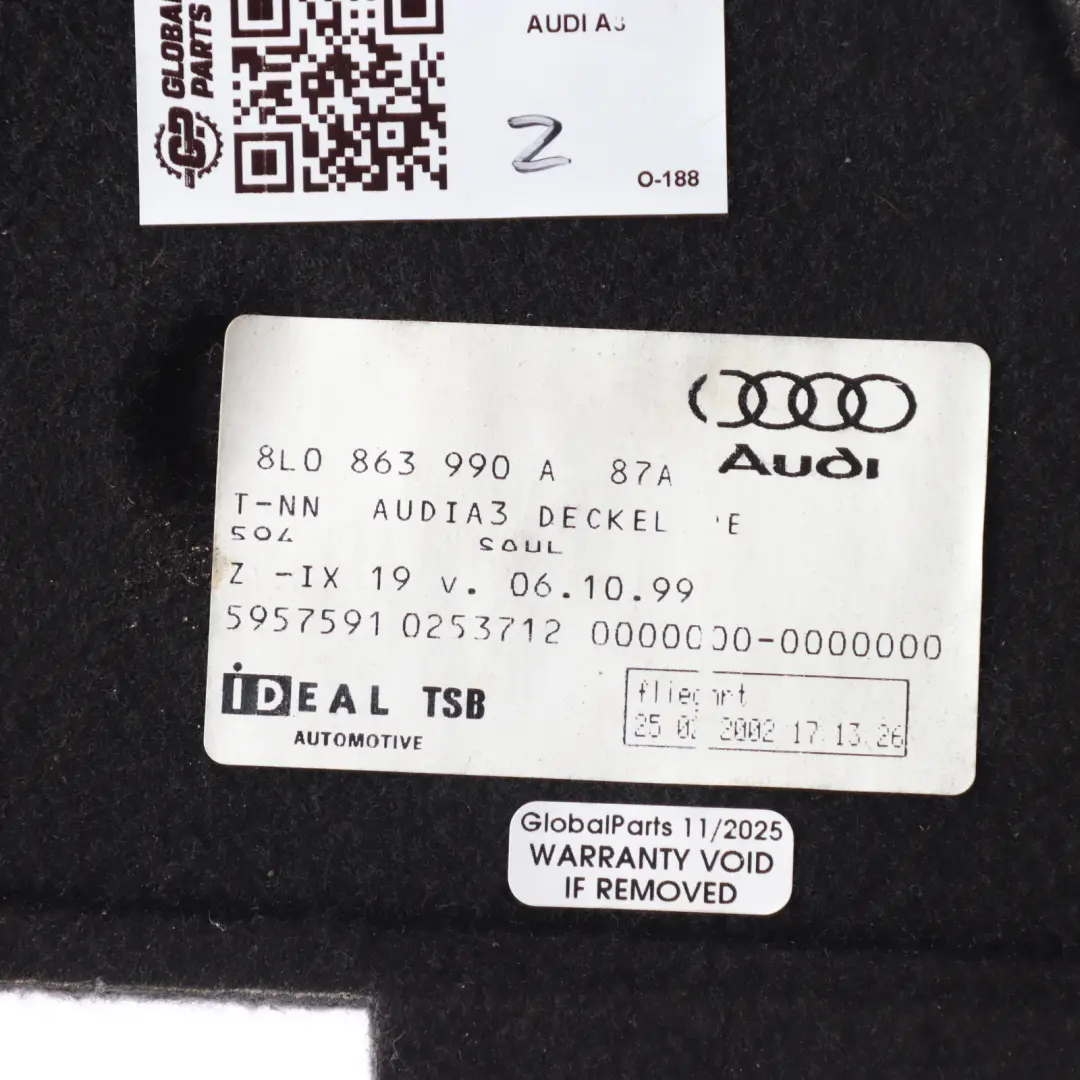 8L Trunk Lid Boot Luggage Compartment Trim Cover Right O/S to Audi A3 with Part number 8L0863990A Audi A3 8L Trunk Lid Boot Luggage Compartment Trim Cover Right O/S - SKU 8L0863990A - Part number 8L0863990A