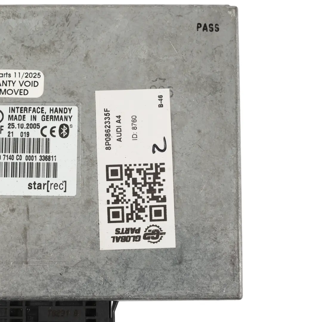 Audi A3 8P A4 B7 Módulo Bluetooth Interfaz Control Manos Libres - SKU 8P0862335F - Número de pieza 8P0862335F