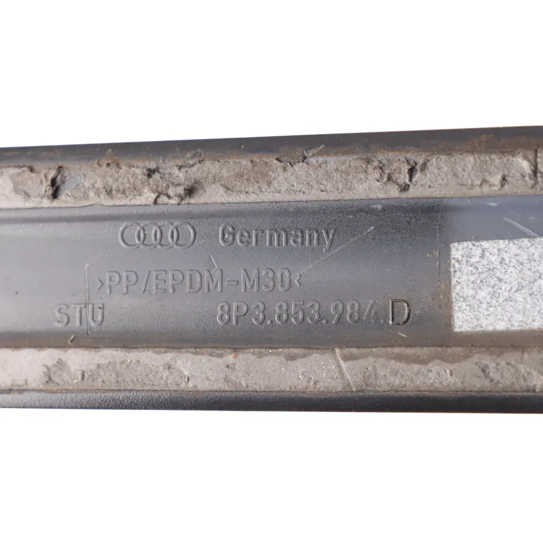 Quarter Panel Strip Moulding Right O/S Brilliant Black - Y9B to Audi A3 8P 3D Rear with Part number 8P3853984D Audi A3 8P 3D Rear Quarter Panel Strip Moulding Right O/S Brilliant Black - Y9B - SKU 8P3853984D-BBL - Part number 8P3853984D