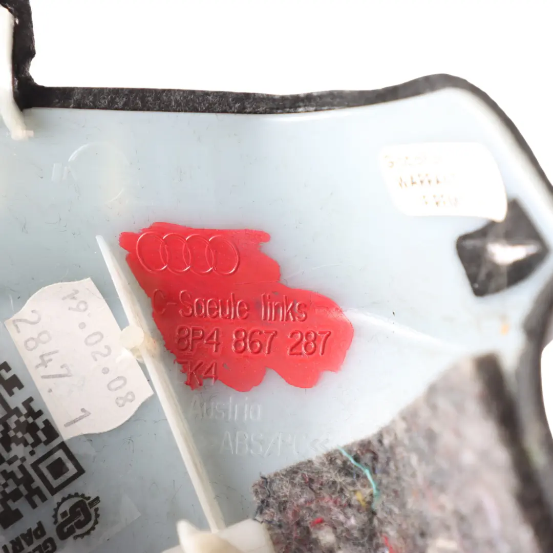 5D C-Pillar Column Trim Panel Covering Black Upper Left N/S to Audi A3 8P with Part number 8P4867287 Audi A3 8P 5D C-Pillar Column Trim Panel Covering Black Upper Left N/S - SKU 8P4867287 - Part number 8P4867287